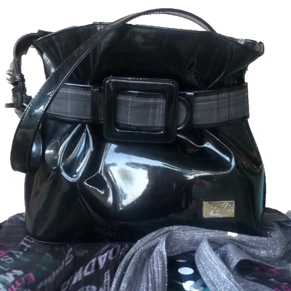 Beijo Handbags - NWOT- Bejio Black Patent & Plaid Shoulder Bag Beijo Handbags - NWOT- Bejio Black Patent & Plaid Shoulder Bag